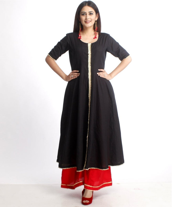 anokherang Combos Red and Black Gotta Anarkali with Flared Palazzo