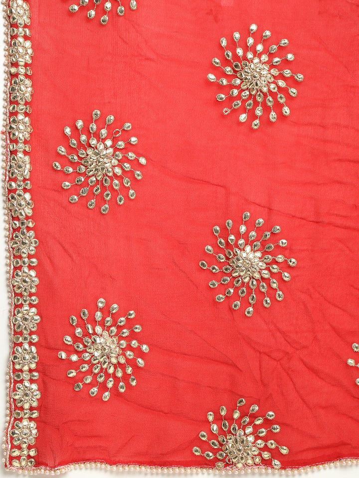 anokherang Combos Red and Gold Banarsi Georgette Floor Length with Gotta Patti Chiffon Dupatta