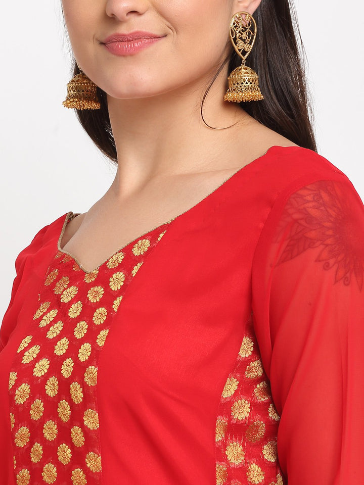 anokherang Combos Red and Gold Banarsi Georgette Floor Length with Gotta Patti Chiffon Dupatta