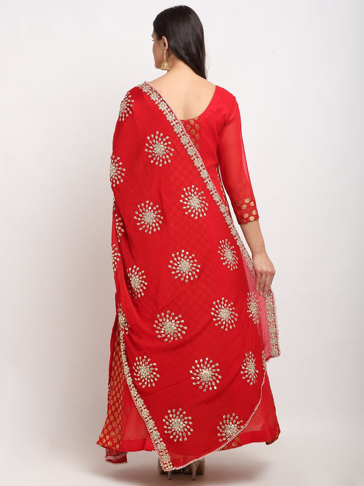 anokherang Combos Red and Gold Banarsi Georgette Floor Length with Gotta Patti Chiffon Dupatta