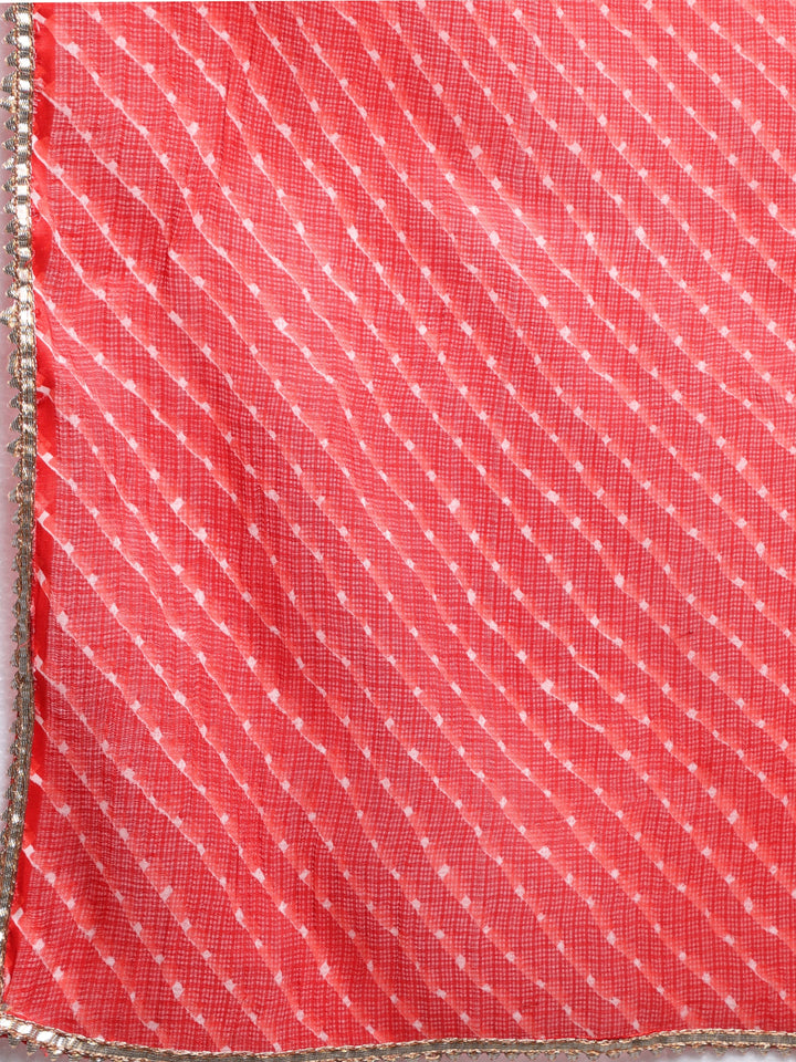 anokherang Combos Red Bandhani Gota Kurti with Flared Palazzo and Dupatta