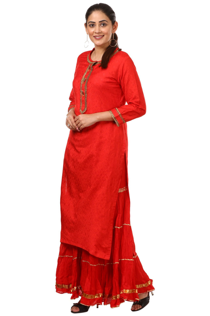 anokherang Combos Red Gotta Kurti with Gathered Sharara