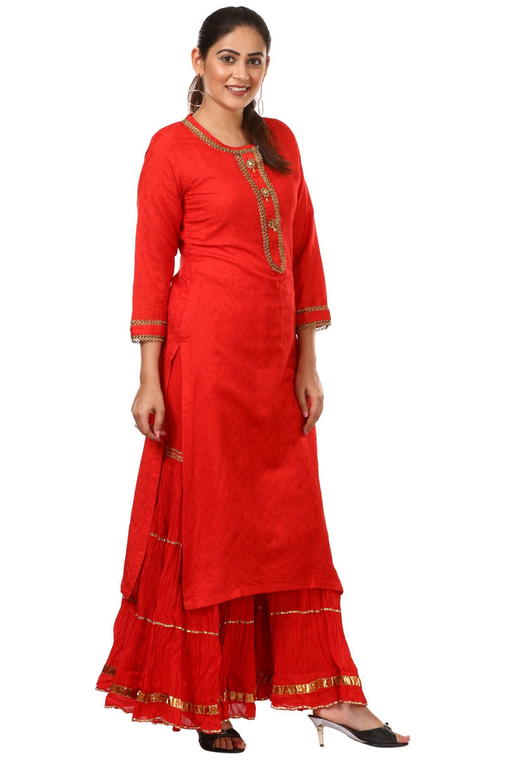 anokherang Combos Red Gotta Kurti with Gathered Sharara