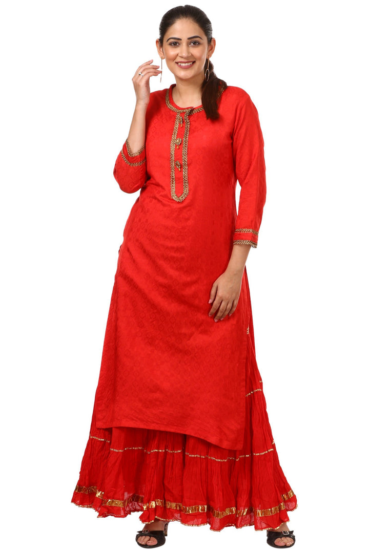 anokherang Combos Red Gotta Kurti with Gathered Sharara