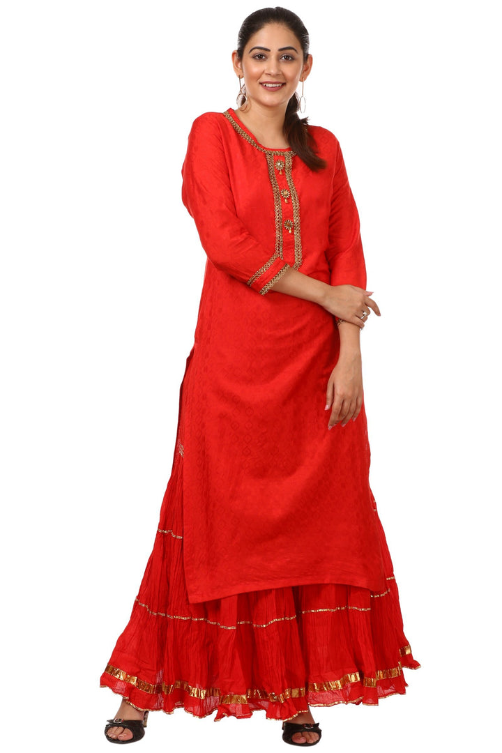 anokherang Combos Red Gotta Kurti with Gathered Sharara