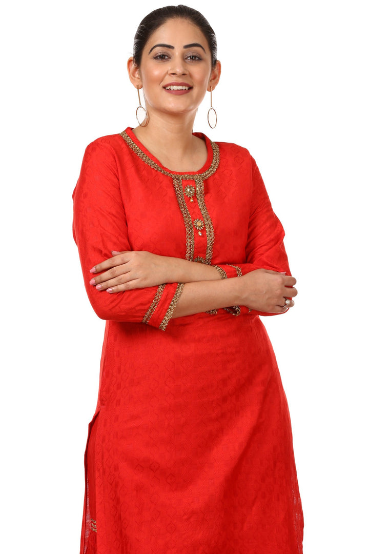 anokherang Combos Red Gotta Kurti with Gathered Sharara