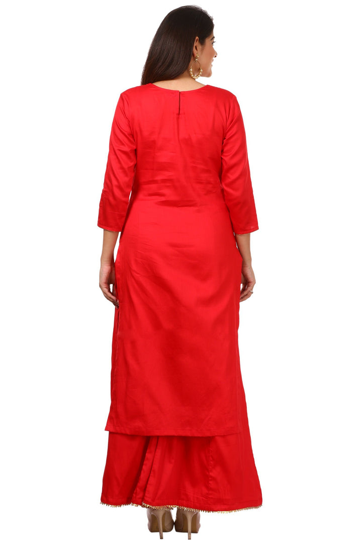 anokherang Combos Red Jacket Style Kurti with Flared Palazzos