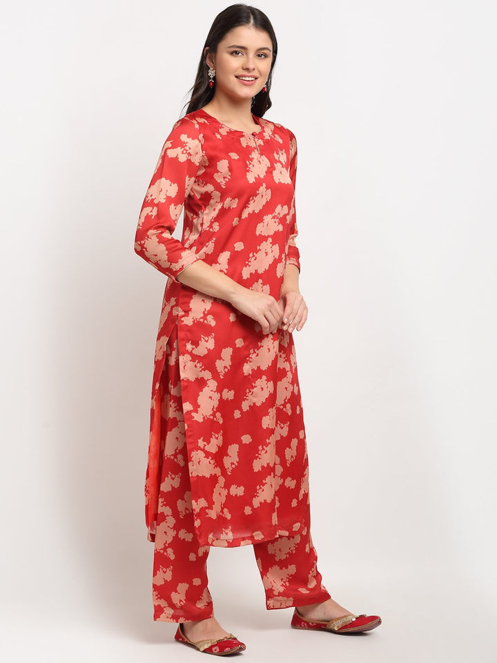 anokherang Combos Red Printed Straight Kurti with Printed Palazzo