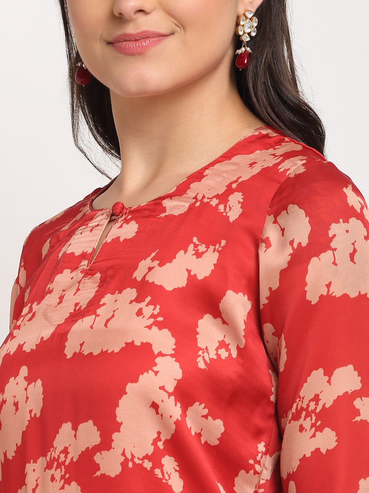 anokherang Combos Red Printed Straight Kurti with Printed Palazzo