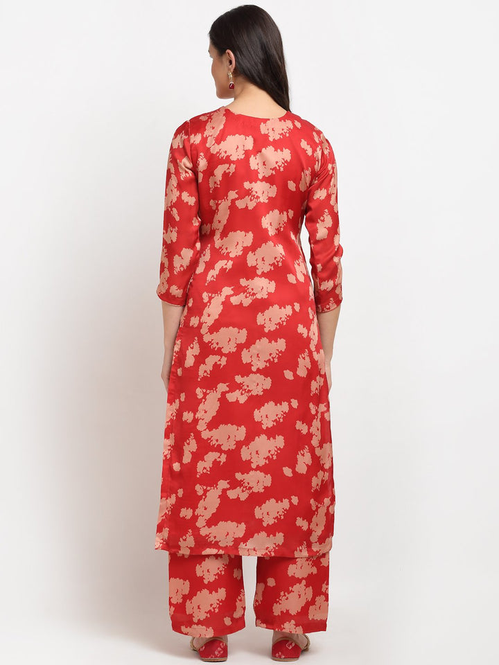 anokherang Combos Red Printed Straight Kurti with Printed Palazzo