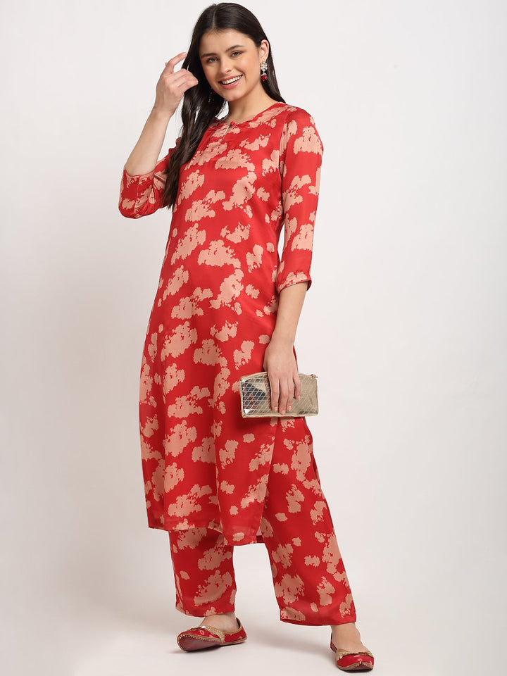 anokherang Combos Red Printed Straight Kurti with Printed Palazzo