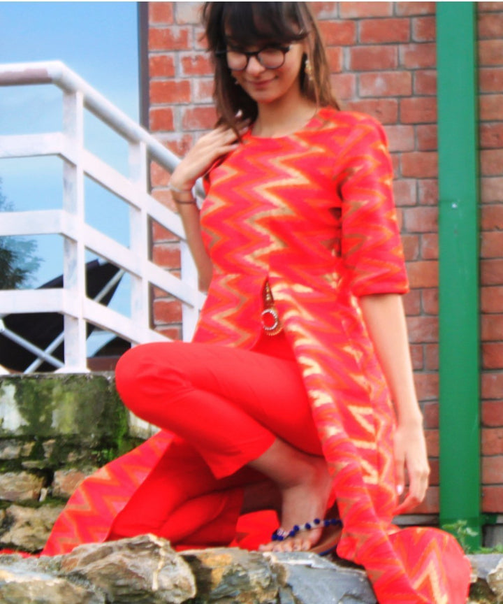 anokherang Combos Red Shades Wave Kurti with Straight Pants