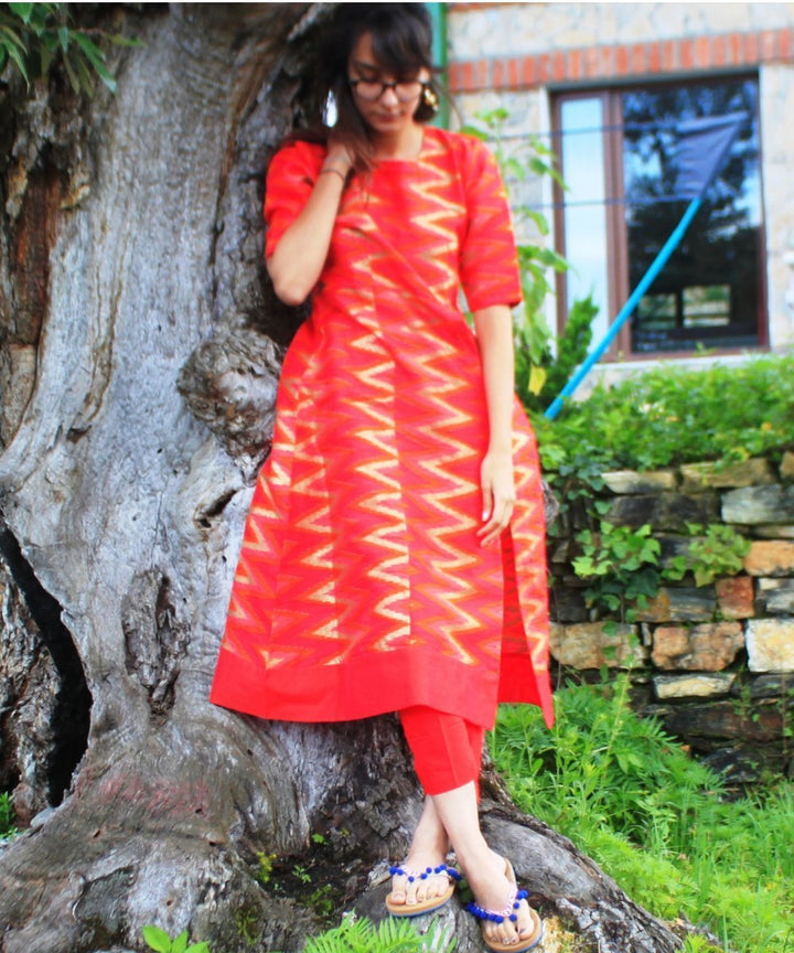anokherang Combos Red Shades Wave Kurti with Straight Pants