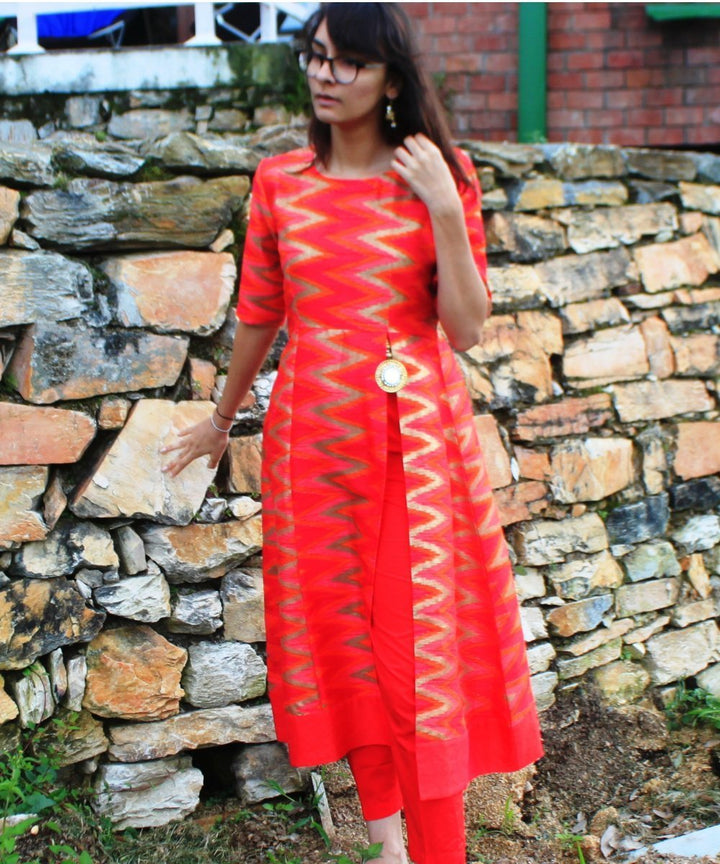 anokherang Combos Red Shades Wave Kurti with Straight Pants