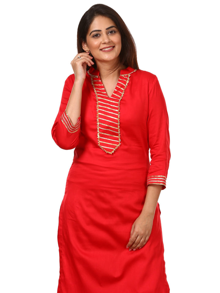 anokherang Combos Red Shine Kurti with Gotta Gathered Sharara