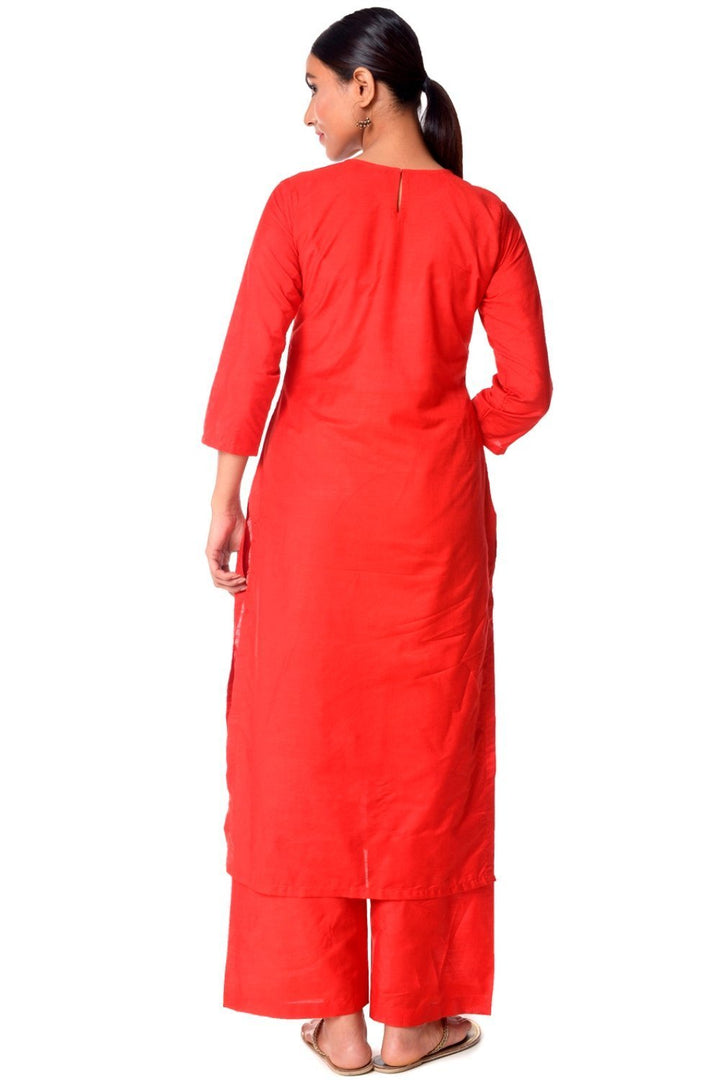 anokherang Combos Red Silk Straight Kurti with Straight Palazzos