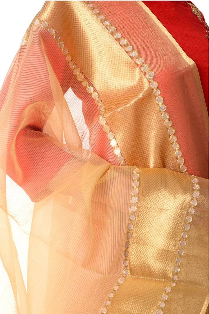 anokherang Combos Red Silk Straight Kurti with Straight Palazzos and Gold Dupatta