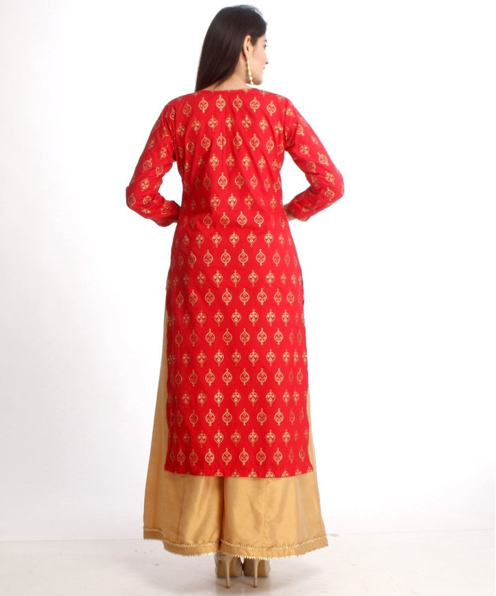 anokherang Combos Red Straight Kurti with Gold Kalidaar Palazzos