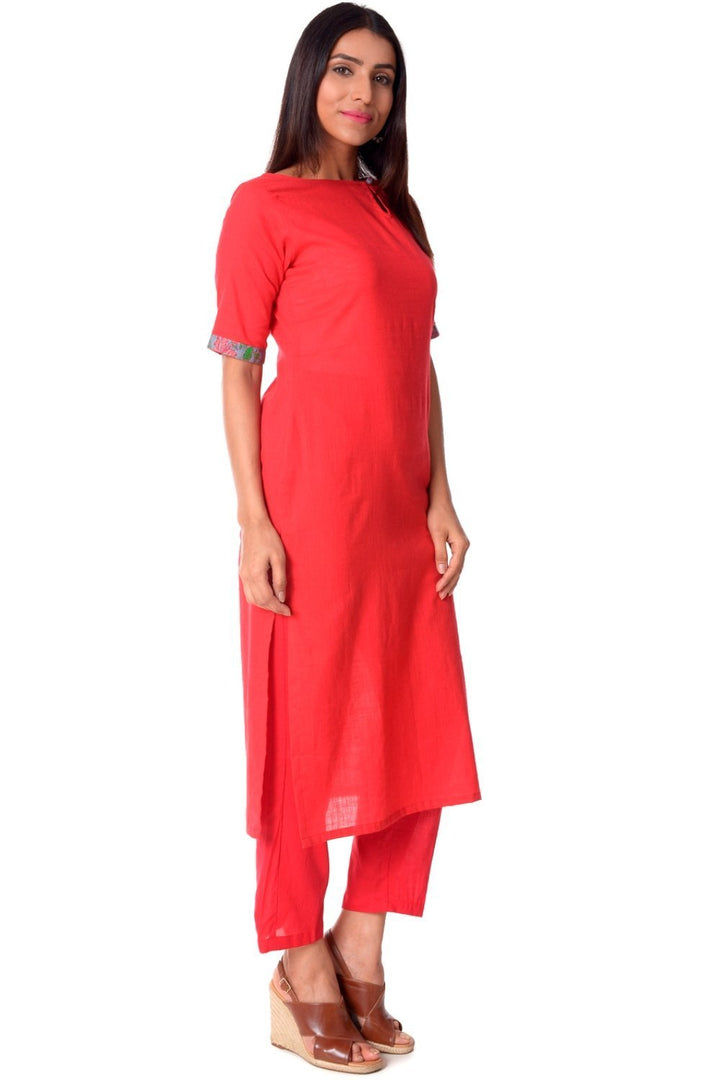 anokherang Combos Red Straight Kurti with Red Straight pants