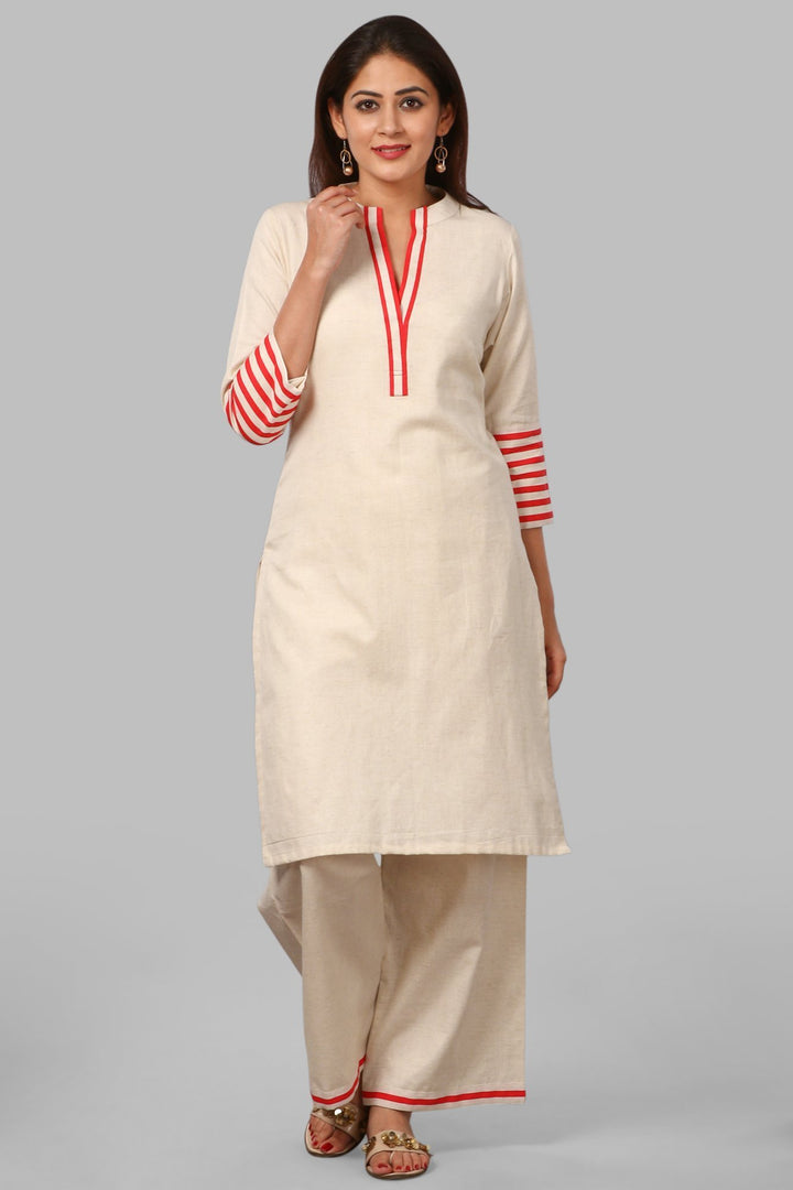 anokherang Combos Red Stripes Kurti with Straight Palazzo