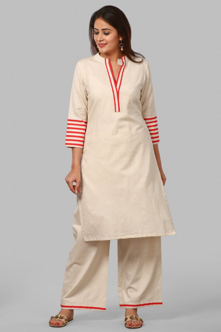 anokherang Combos Red Stripes Kurti with Straight Palazzo