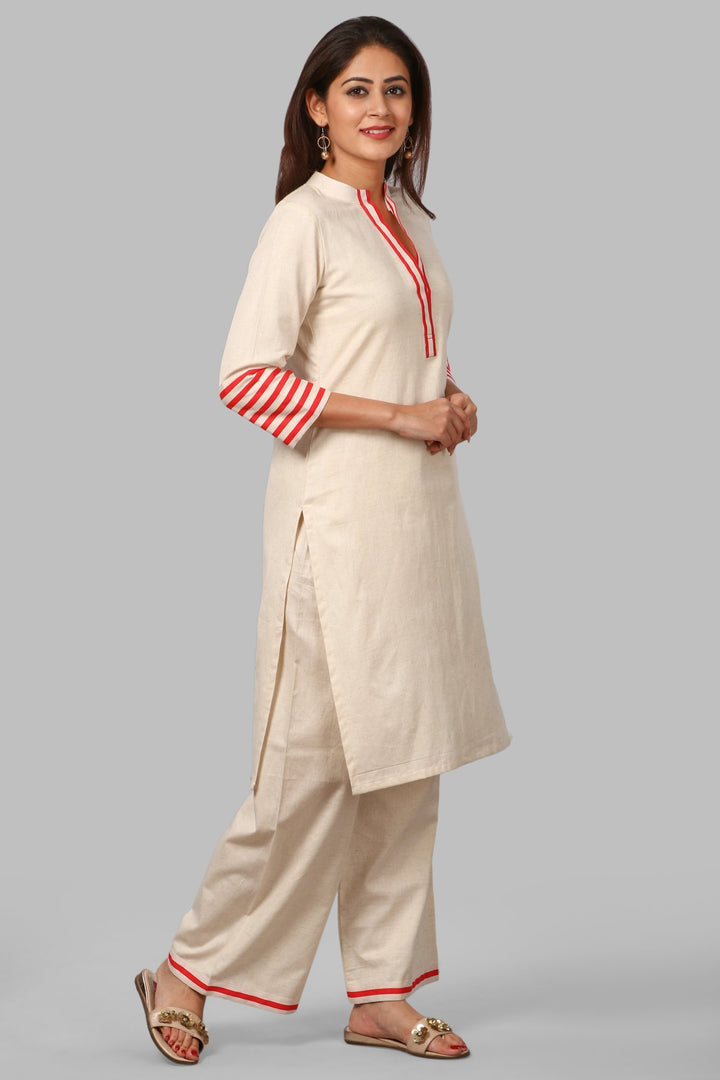 anokherang Combos Red Stripes Kurti with Straight Palazzo