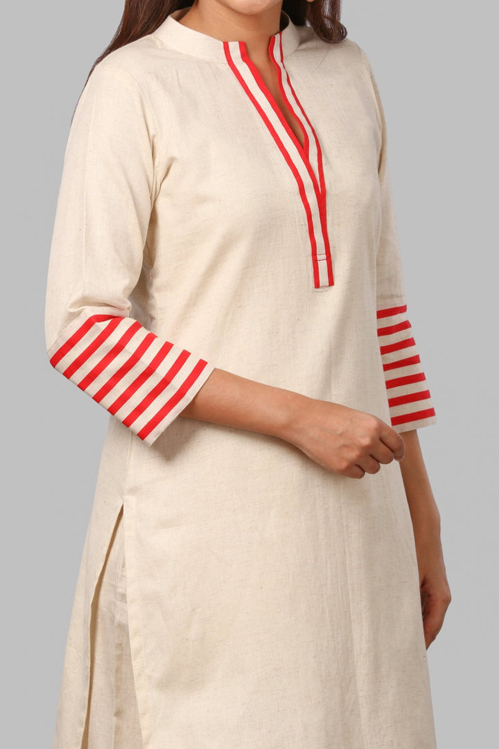 anokherang Combos Red Stripes Kurti with Straight Palazzo