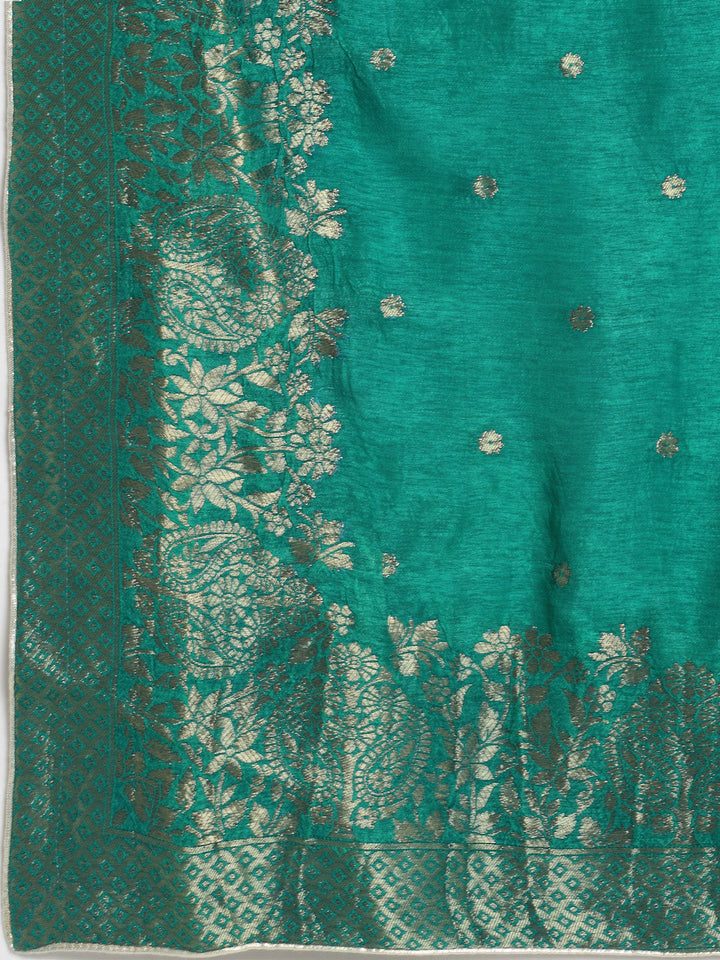 anokherang Combos Regal Green Embroidered Kurti with Gathered Sharara and Banarasi Silk Dupatta