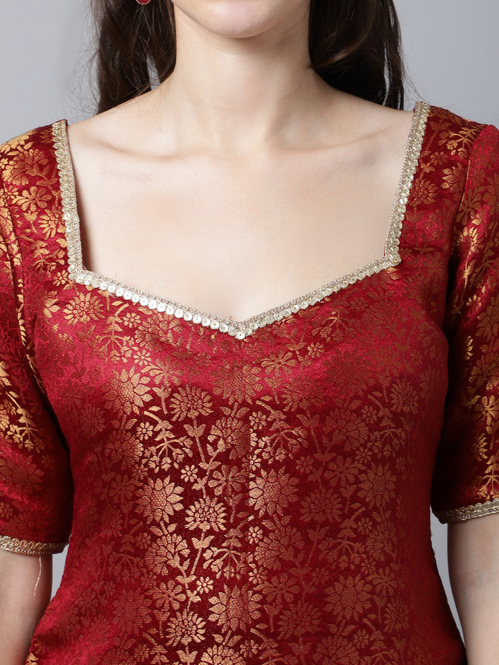 anokherang Combos Regal Maroon Brocade Kurti with Sharara And Organza Dupatta