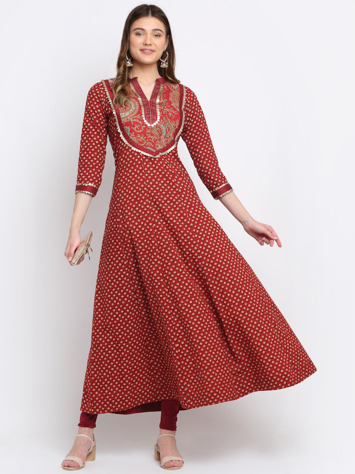 anokherang Combos Rich Red Paisley Anarkali Kurti