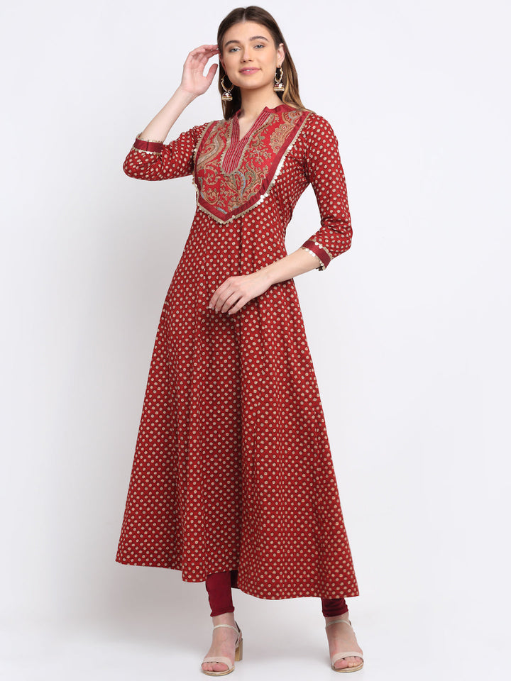 anokherang Combos Rich Red Paisley Anarkali Kurti