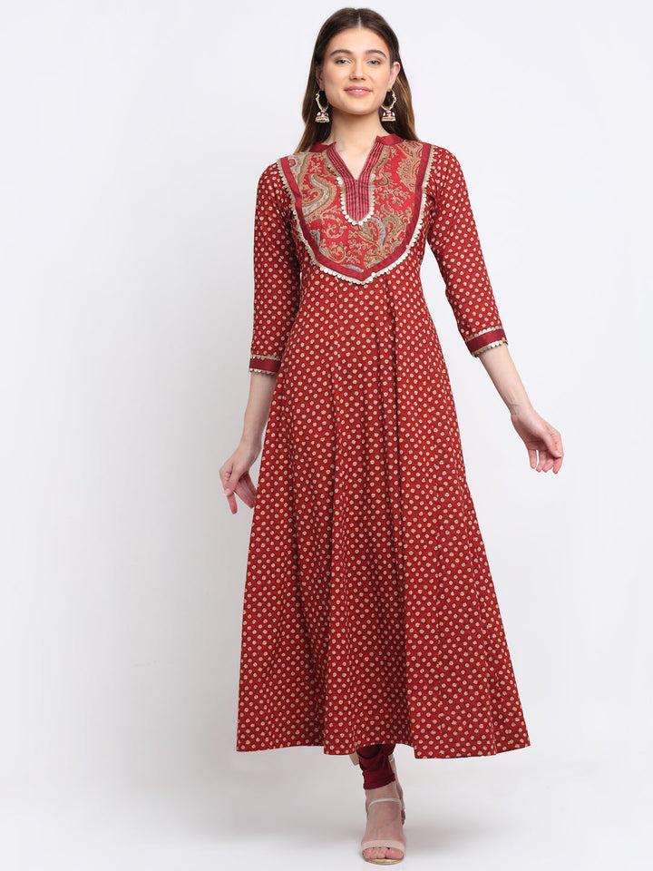 anokherang Combos Rich Red Paisley Anarkali Kurti