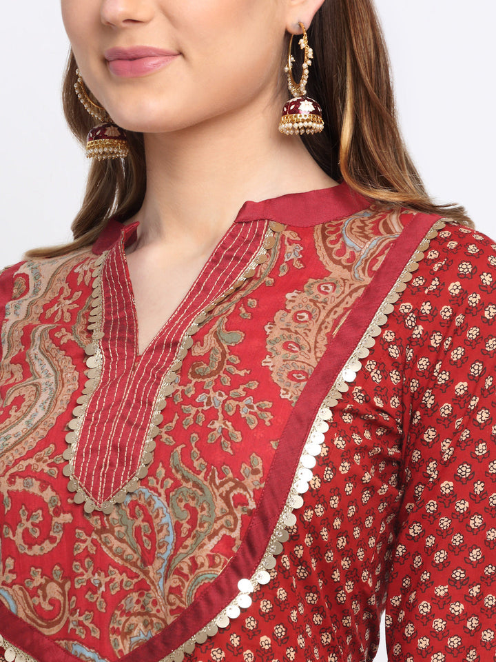 anokherang Combos Rich Red Paisley Anarkali Kurti