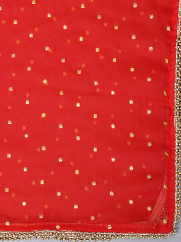 anokherang Combos Rose Red Printed Short Kurti with Flared Palazzo and Dupatta