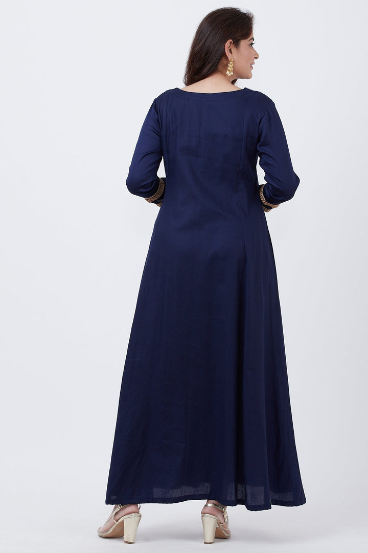 anokherang Combos Royal Blue Embroidered Yoke Floor Length with Azure Gotta Patti Dupatta