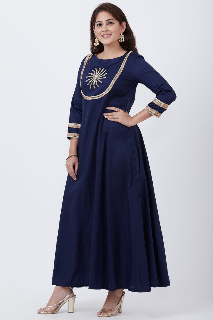 anokherang Combos Royal Blue Embroidered Yoke Floorlength