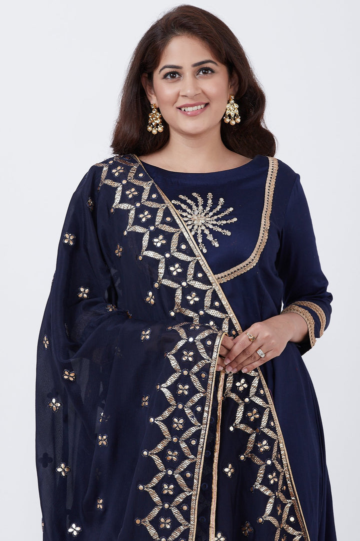 anokherang Combos Royal Blue Embroidered Yoke Floorlength with Azure Gotta Patti Dupatta