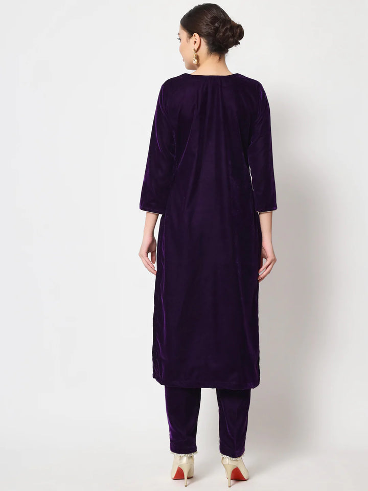 anokherang Combos Royal Purple Straight Kurti with Straight Pants