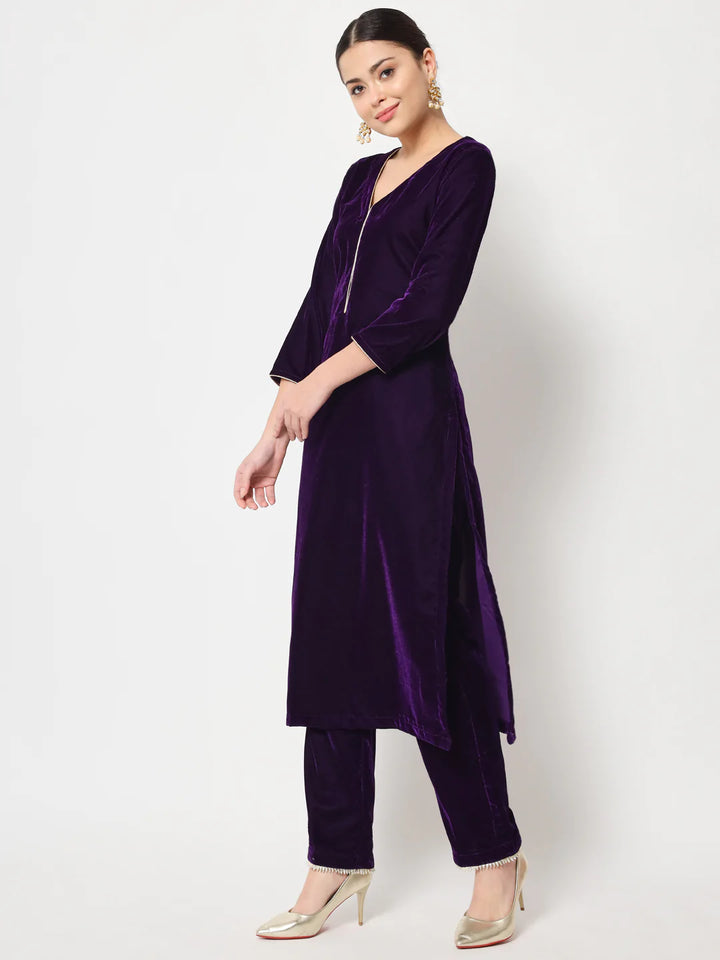 anokherang Combos Royal Purple Straight Kurti with Straight Pants