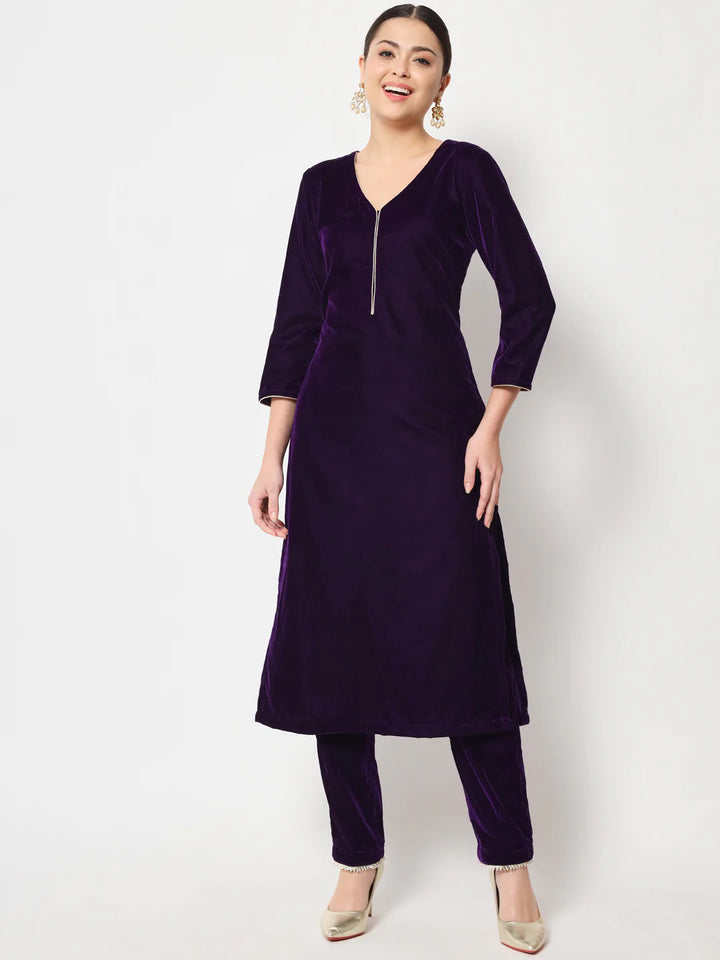 anokherang Combos Royal Purple Straight Kurti with Straight Pants
