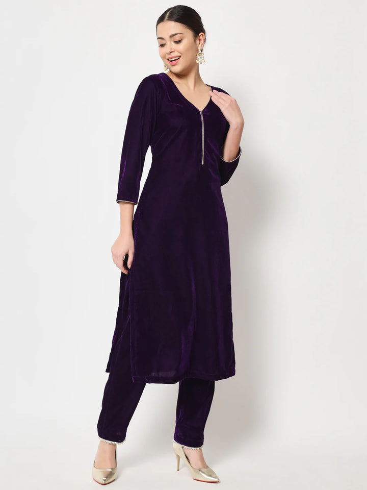 anokherang Combos Royal Purple Straight Kurti with Straight Pants