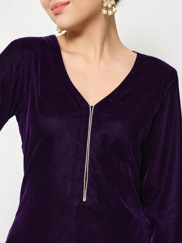 anokherang Combos Royal Purple Straight Kurti with Straight Pants