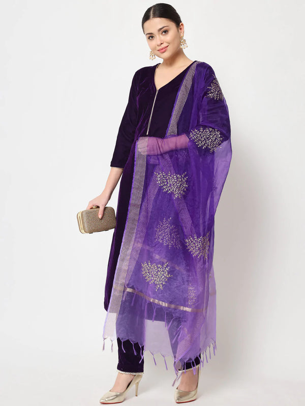 anokherang Combos Royal Purple Straight Kurti with Straight Pants and Dupatta