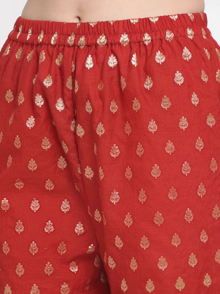 anokherang Combos Rust And Beige Floral Printed Straight Kurti With Palazzo