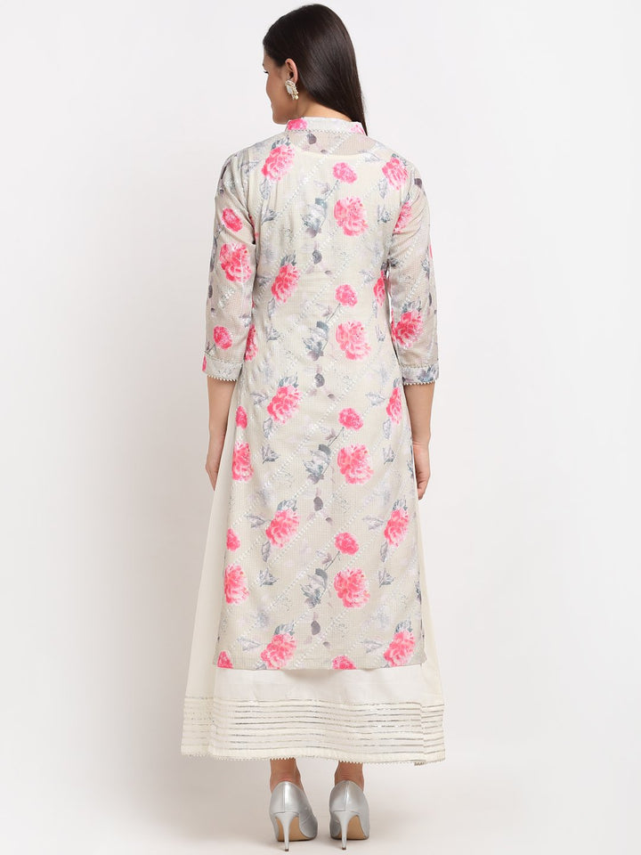 anokherang Combos Sage Green Floral Sequin Embroidered Layered FloorLength Kurti