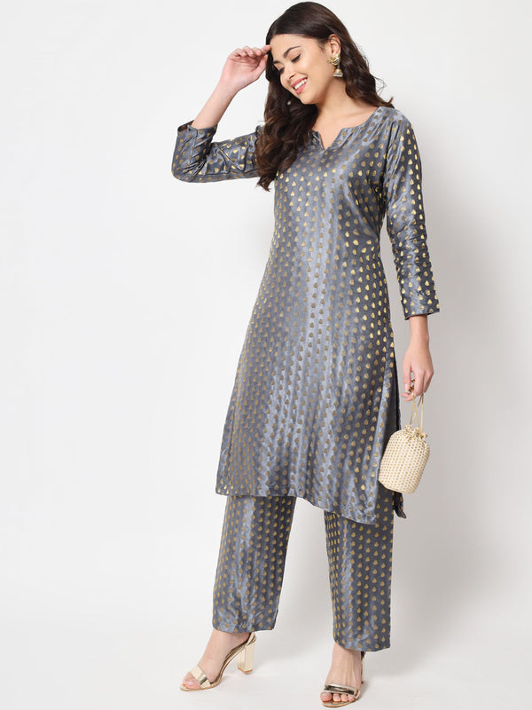 anokherang Combos Sahiba Gray Brocade Kurti