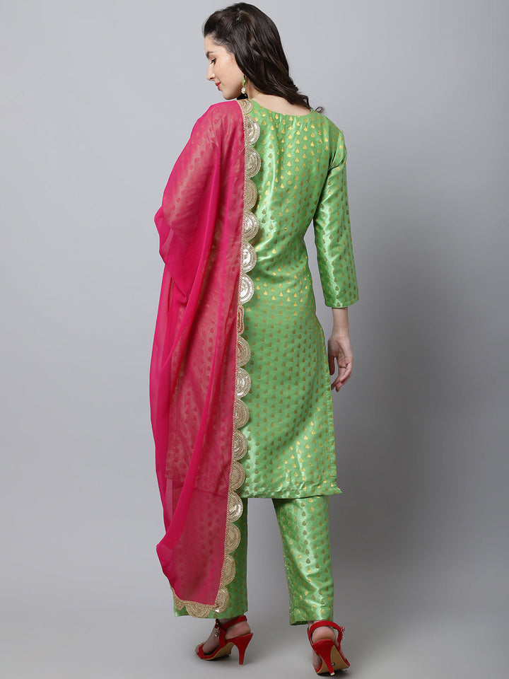 Sahiba Green Brocade Kurti With Straight Palazzo And Magenta Georgette anokherang Sahiba Green Brocade Kurti With Straight Palazzo And Magenta Georgette anokherang