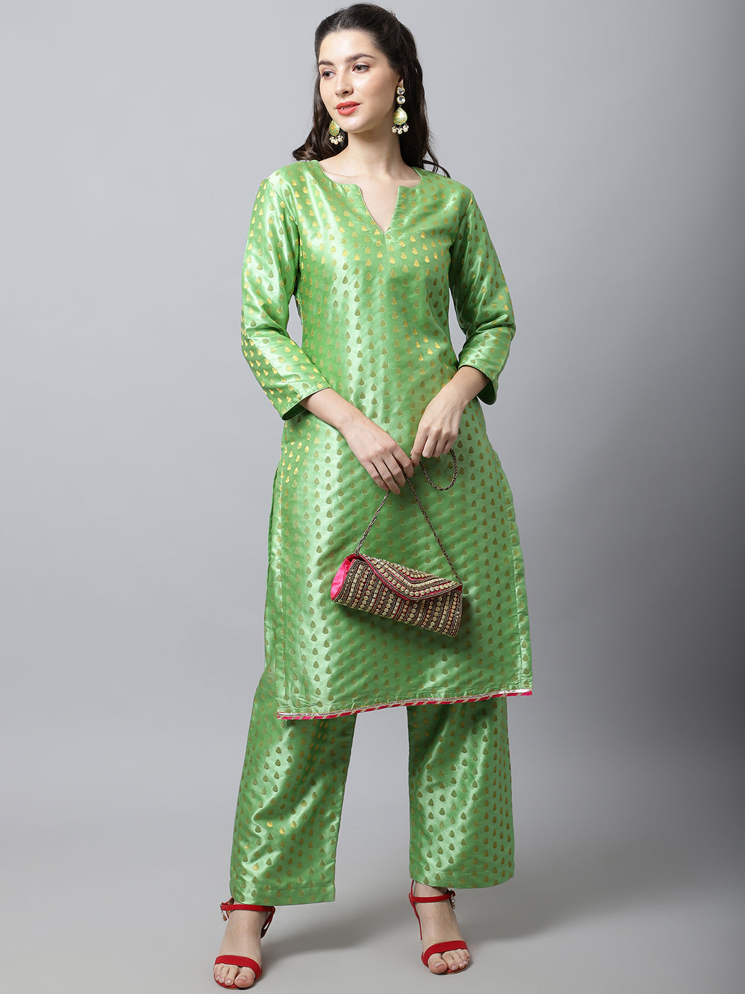 Light Green Embroidered Kurta Set Design by The Aarya at Pernia's Pop Up  Shop 2024