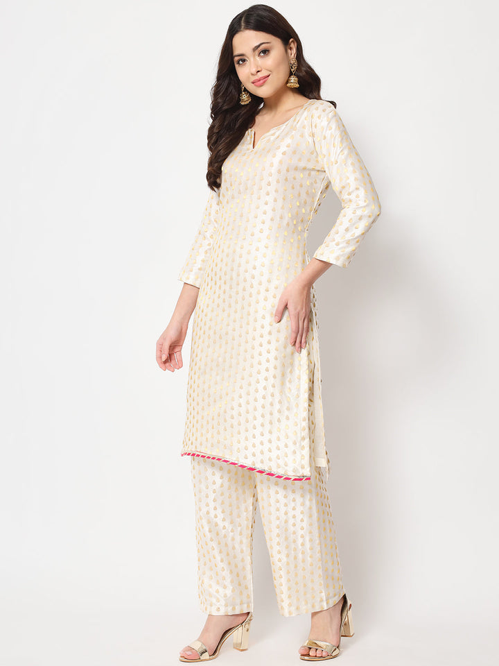anokherang Combos Sahiba Ivory Brocade kurti