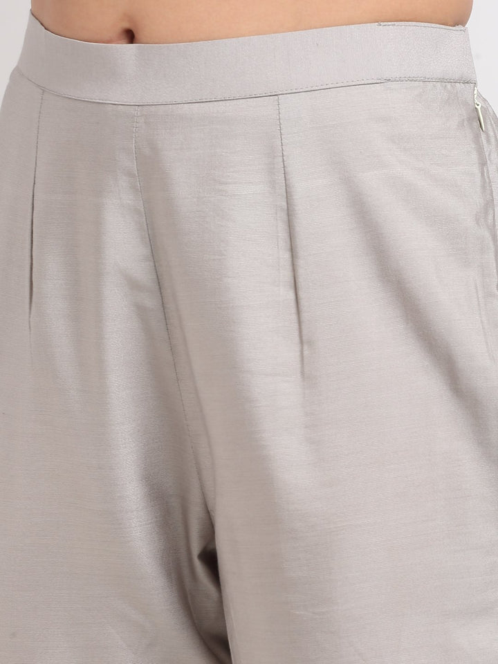 anokherang Combos Serene Grey Crotia Kurti With Straight Pants